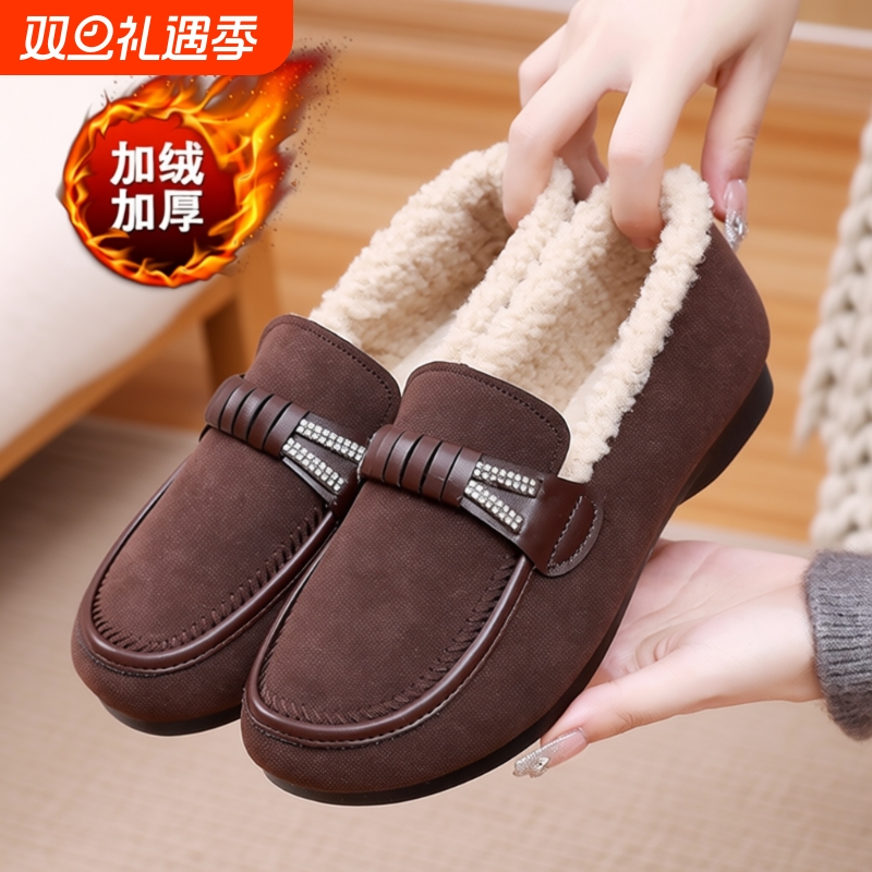 老北京布鞋女加绒妈妈棉鞋冬季防滑软底保暖奶奶鞋豆豆鞋鞋子毛绒