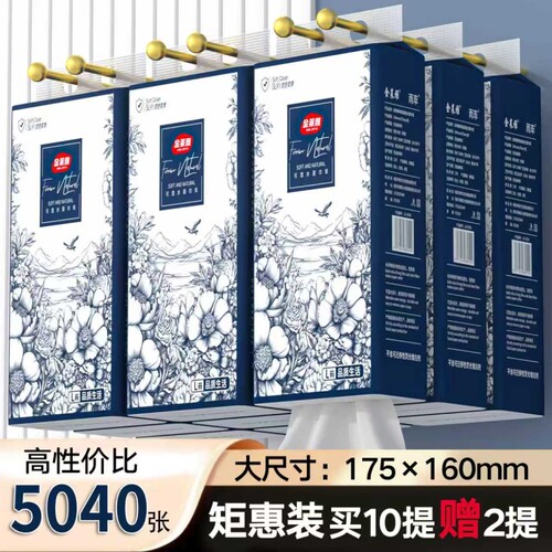 整箱5040张10提送2提悬挂式抽纸送3个挂钩加厚加量纸巾实惠装