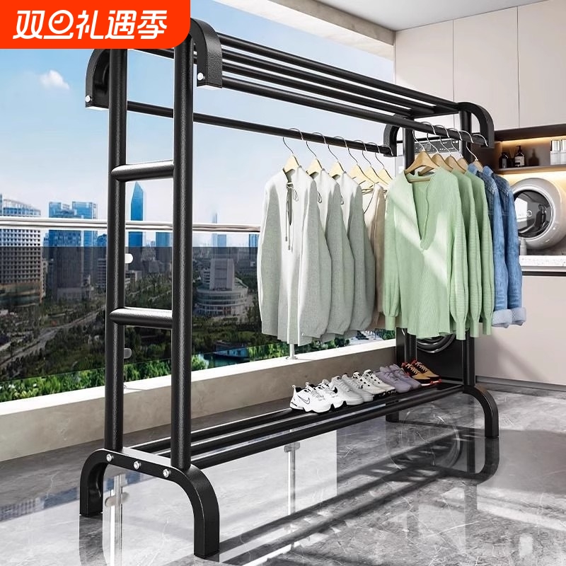 衣架卧室晾衣架落地挂衣架放衣服神器移动置物架衣帽架双层承重