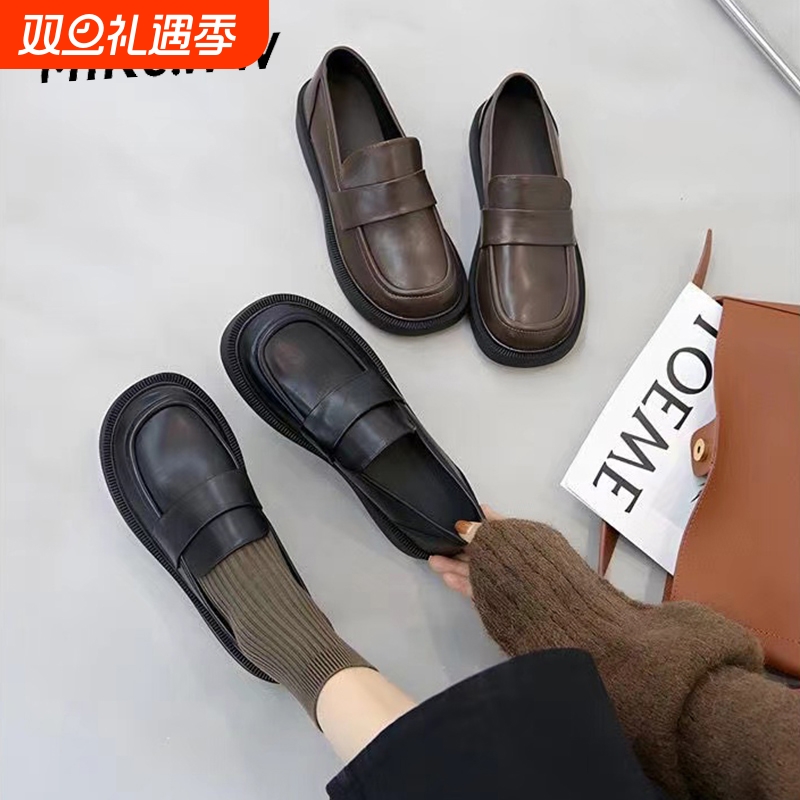 软底黑色小皮鞋女2025新款一脚蹬工作鞋英伦风乐福鞋平底百搭圆头