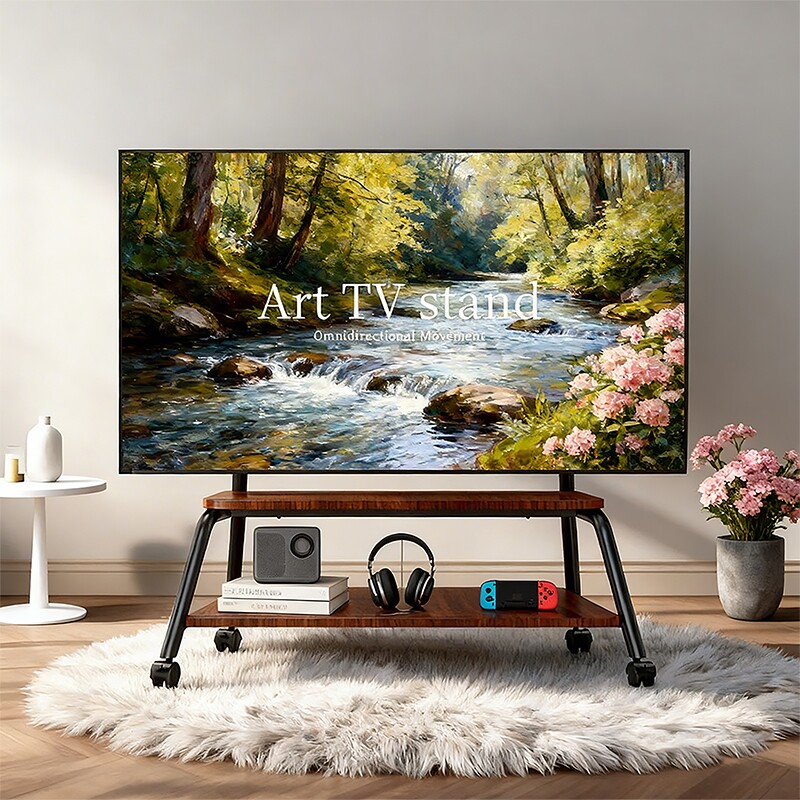 电视机可移动支架落地实木不锈钢带轮推车客厅55/65/75寸通用