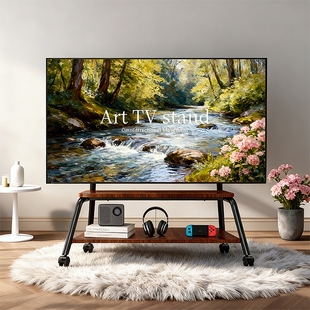 电视机可移动支架落地实木不锈钢带轮推车客厅55/65/75寸通用挂架