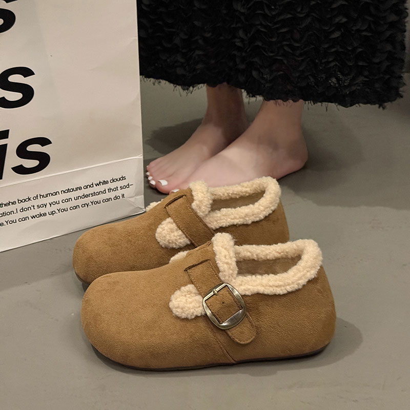 全包勃肯鞋女2025冬季休闲时尚保暖加绒加厚棉鞋厚底增高包头拖女