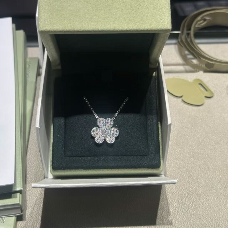 社交无压力顶级高定品质满钻三叶草项链花瓣S925纯银链玫瑰金白金