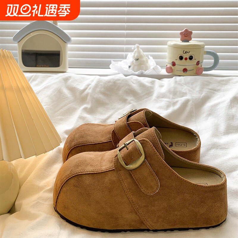 丑萌内增高厚底勃肯包头半拖鞋女外穿2025秋季新款休闲懒人博肯鞋