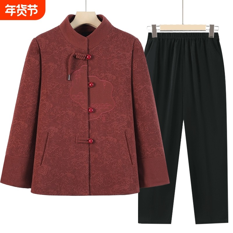 奶奶秋装外套中老年人女秋冬装加绒唐装妈妈上衣时尚衣服洋气大气