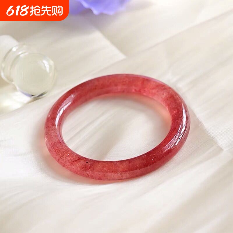 鸽血红冰种草莓晶手镯女生星光镯子时尚百搭简约叮当镯桃花美人镯