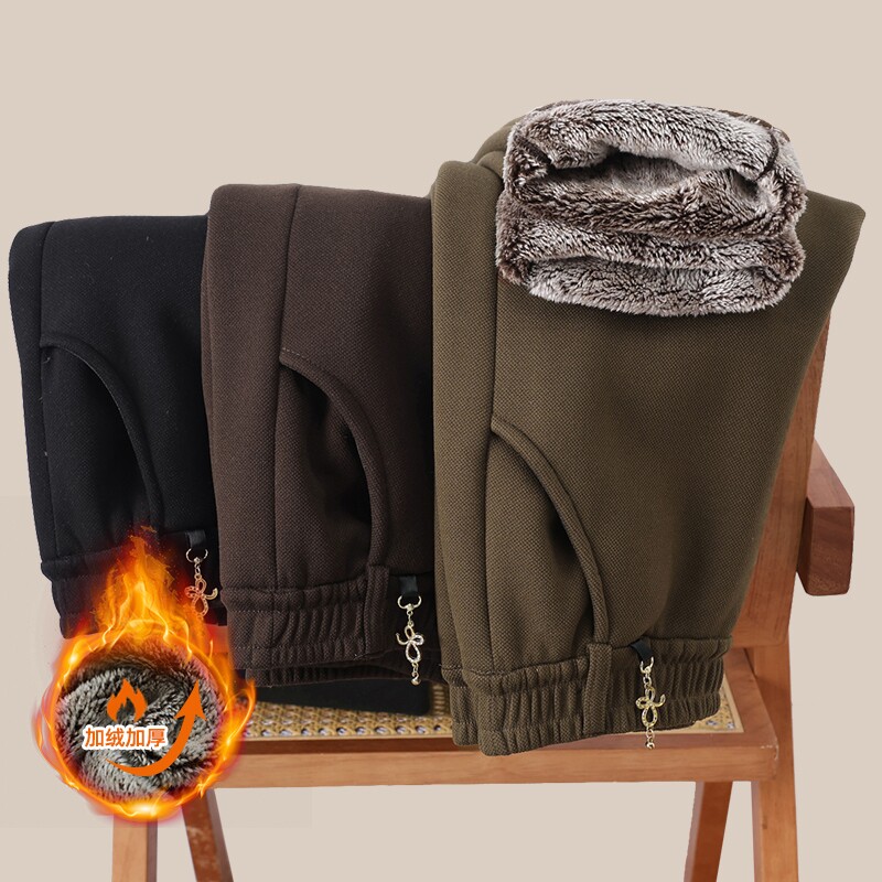 妈妈冬装加绒加厚保暖裤子中老年人时尚休闲女冬季长裤显年轻方便