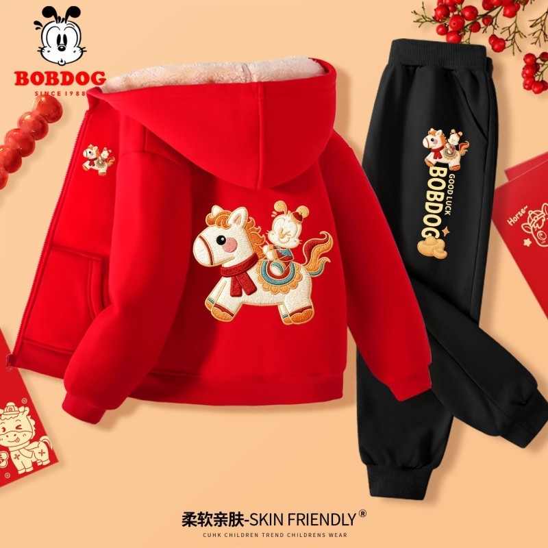 巴布豆儿童加绒套装2026马年男童新年红色外套冬季女童喜庆拜年服,童装/婴儿装/亲子装,套装,淘宝优惠券,粉丝福利购,淘宝优惠卷