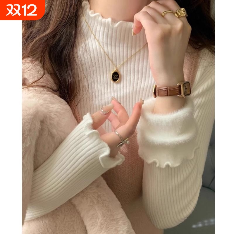 保暖聚酯纤维小圆领休闲女打底衫