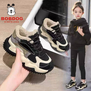 男童防滑软底跑步鞋 皮面透气老爹鞋 2025秋冬新款 巴布豆女童运动鞋