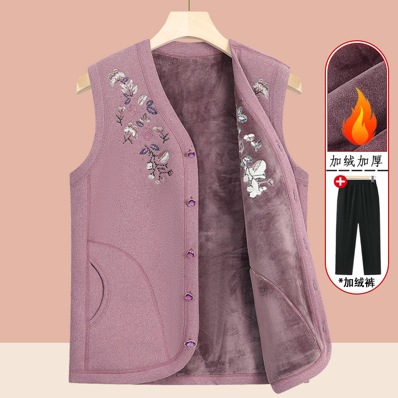 中老年秋冬装马甲女奶奶加绒加厚背心妈妈冬季洋气老人马夹开衫