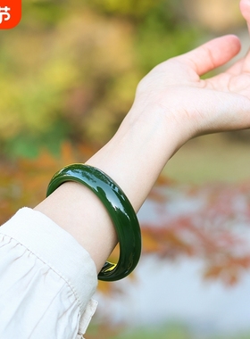爆款仿碧玉菠菜绿手镯平替和田玉阳绿玉镯琉璃女妈妈款送生日礼物