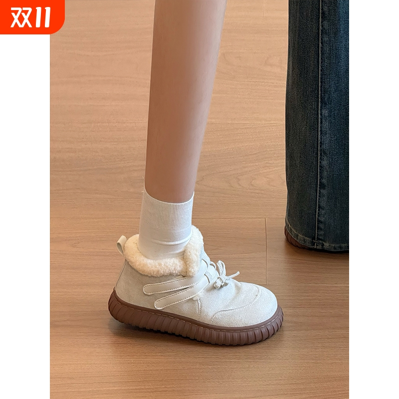 百搭雪地靴女2025冬季新款保暖加绒加厚皮毛一体毛毛棉鞋厚底棉靴