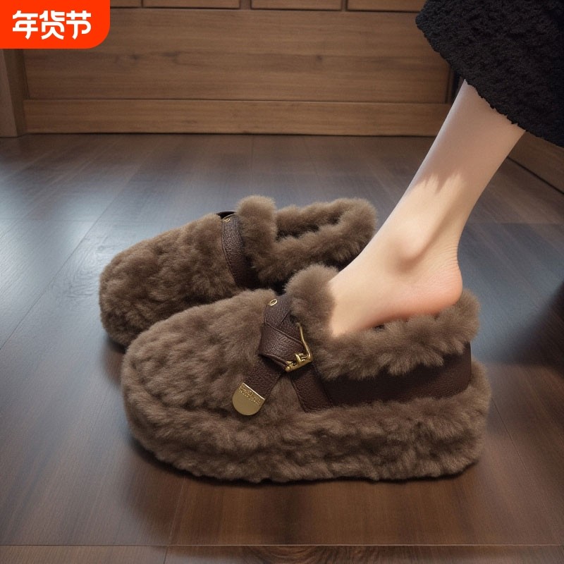 羊羔绒厚底毛毛鞋女2025年新款冬季皮带扣美拉德加绒保暖孕妇棉鞋,女鞋,毛毛鞋,淘宝优惠券,粉丝福利购,淘宝优惠卷