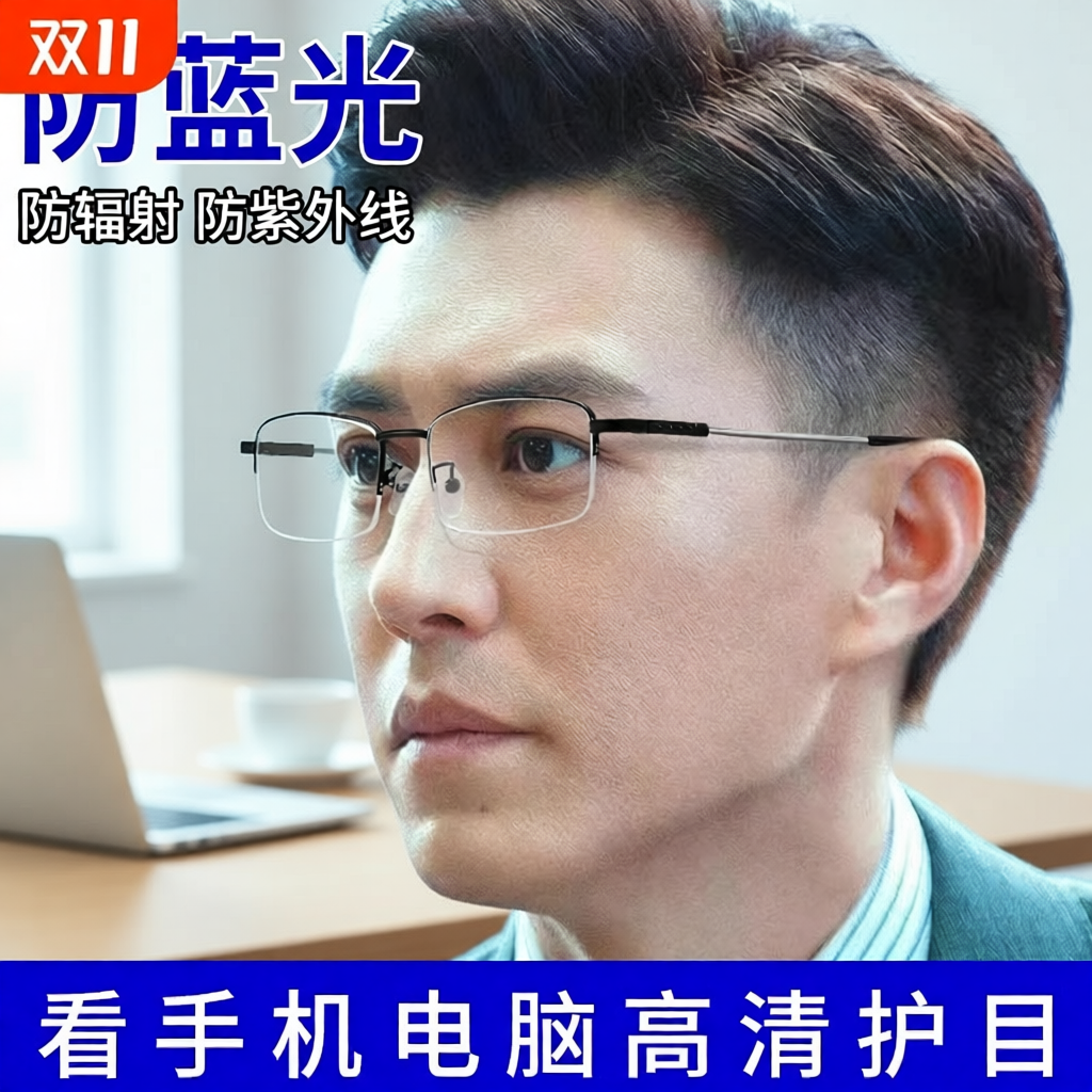 防蓝光抗辐射商务变色眼镜男士平光无度数护眼看手机不伤眼睛近视