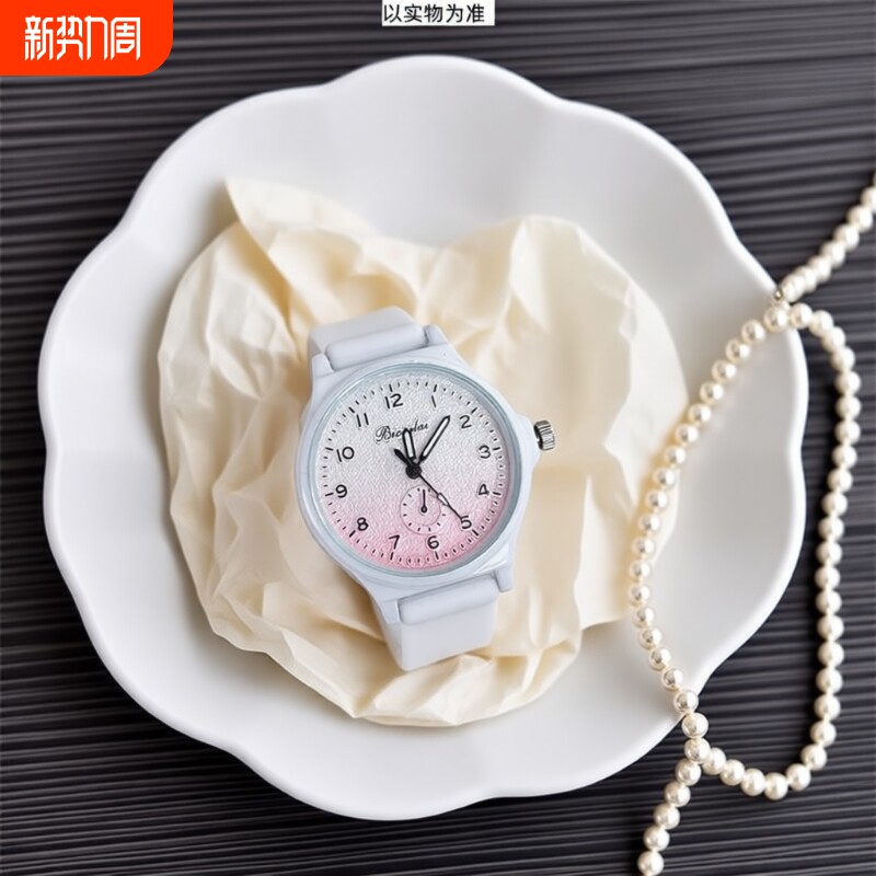奶茶色手表ins高颜值学生女森系初高中生简约果冻石英指针式普通