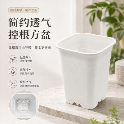 塑料花盆多肉花盆方形黑咖透气万象盆育苗培育绿色种植小花盆