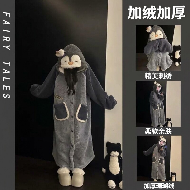 珊瑚绒加厚睡衣冬季女秋冬长款睡袍2026新款库洛米情侣装卡通学生