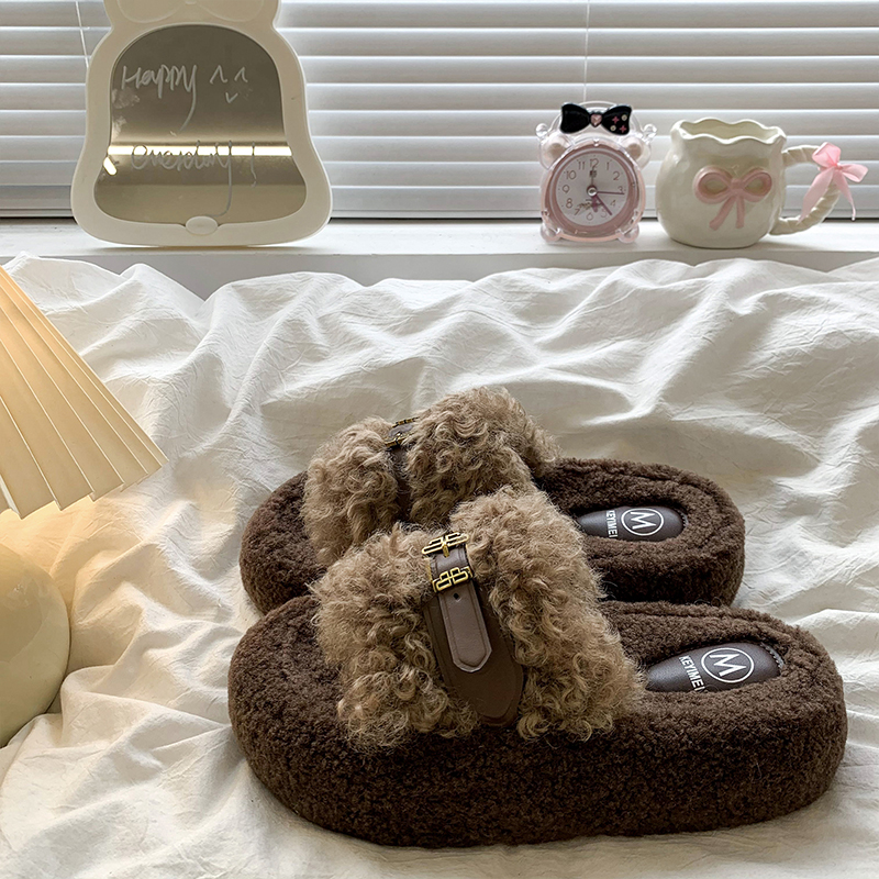 网红时尚棕色爆款毛毛拖鞋女秋冬外穿2025新款ins潮厚底休闲居家