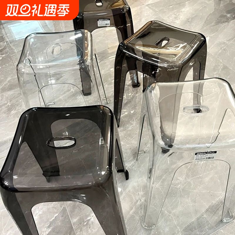 塑料亚克力凳子透明可叠放家用加厚客厅方板凳轻奢高椅子结实特厚