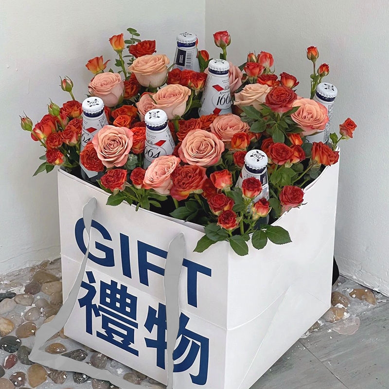 520花束包装diy材料包送老公男友生日惊喜创意手提袋鲜花礼物盒