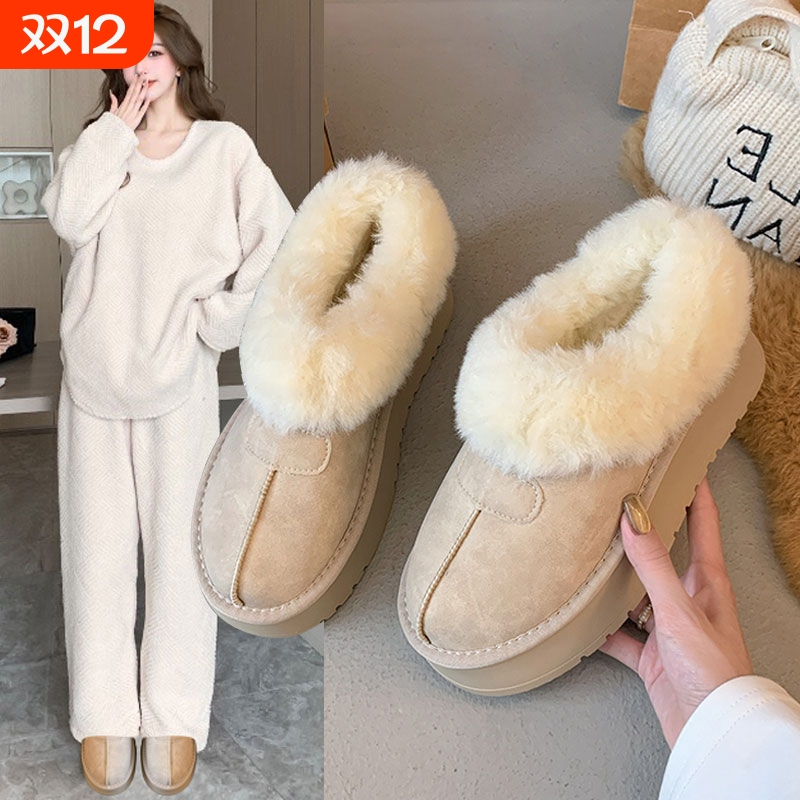 皮面雪地靴女皮毛一体2025新款爆款冬季加绒厚底女鞋子棉鞋羊皮