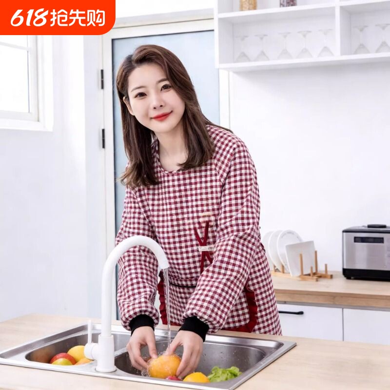 围裙厨房家用罩衣女新款外穿时尚棉布长袖防污透气做饭上班工作服