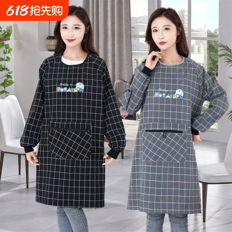 带袖子围裙罩衣女长款厨房家用做饭防尘干活反穿衣上班工作服防水