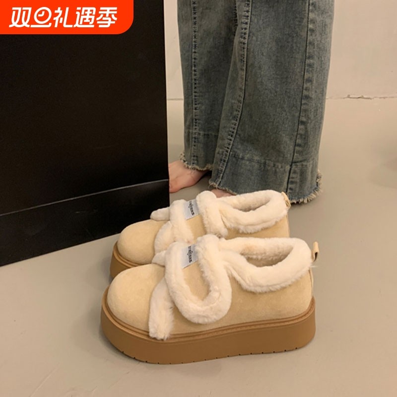 厚底勃肯鞋女雪地靴女2025新款冬季丑萌加绒加厚乐福鞋毛毛鞋棉鞋