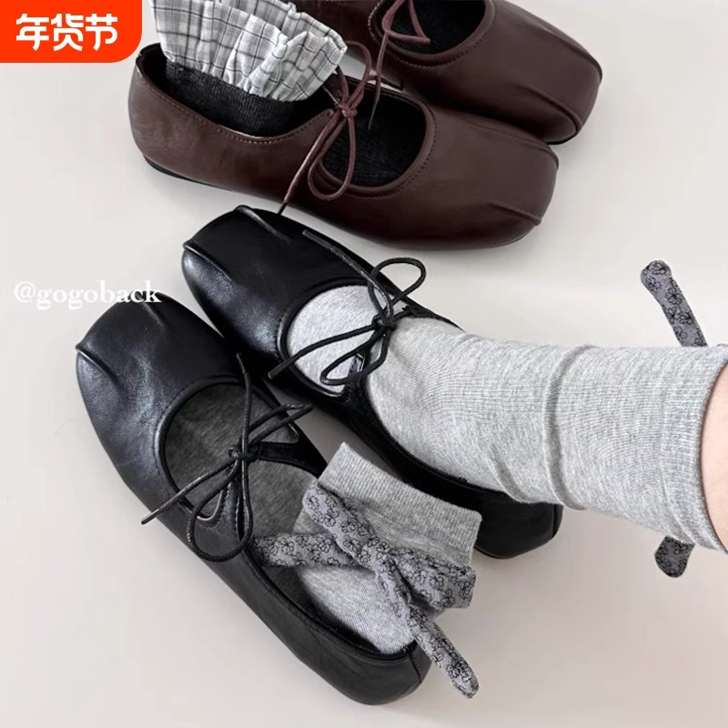 gogoback法式复古芭蕾风玛丽珍鞋女百搭平底单鞋黑色棕色内增高,女鞋,浅口单鞋,淘宝优惠券,粉丝福利购,淘宝优惠卷