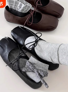 gogoback法式复古芭蕾风玛丽珍鞋女平底单鞋黑色棕色内增高浅口