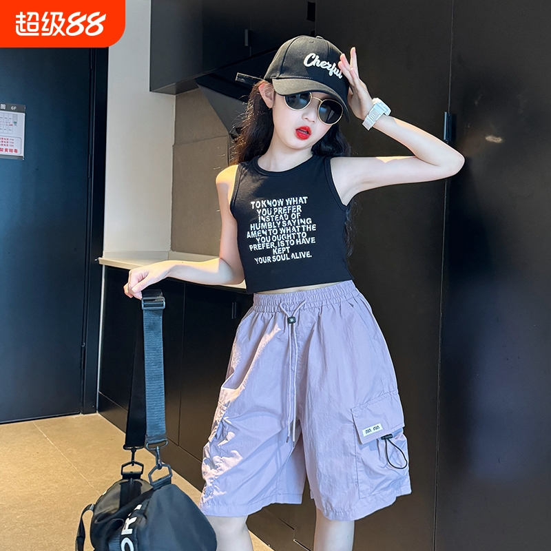 韩版女童速干短裤外穿夏薄款2025新款工装五分裤运动套装儿童女孩
