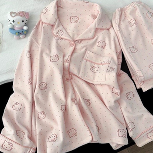 德绒日系可爱KT猫睡衣女秋冬季 磨毛加厚保暖学生宿舍宅家家居服女