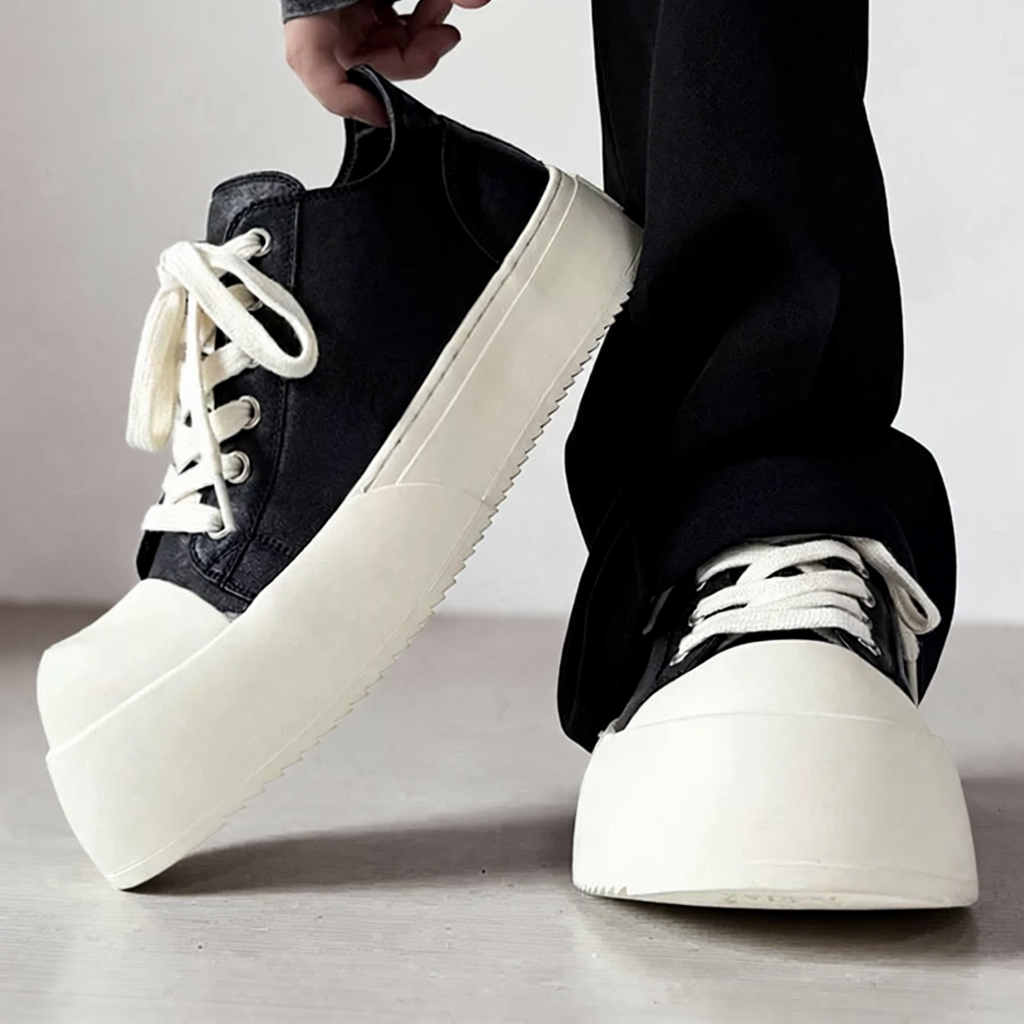 朱正廷王琳凯极简新款大头板鞋潮男厚底皮鞋通勤休闲德比黑色男子