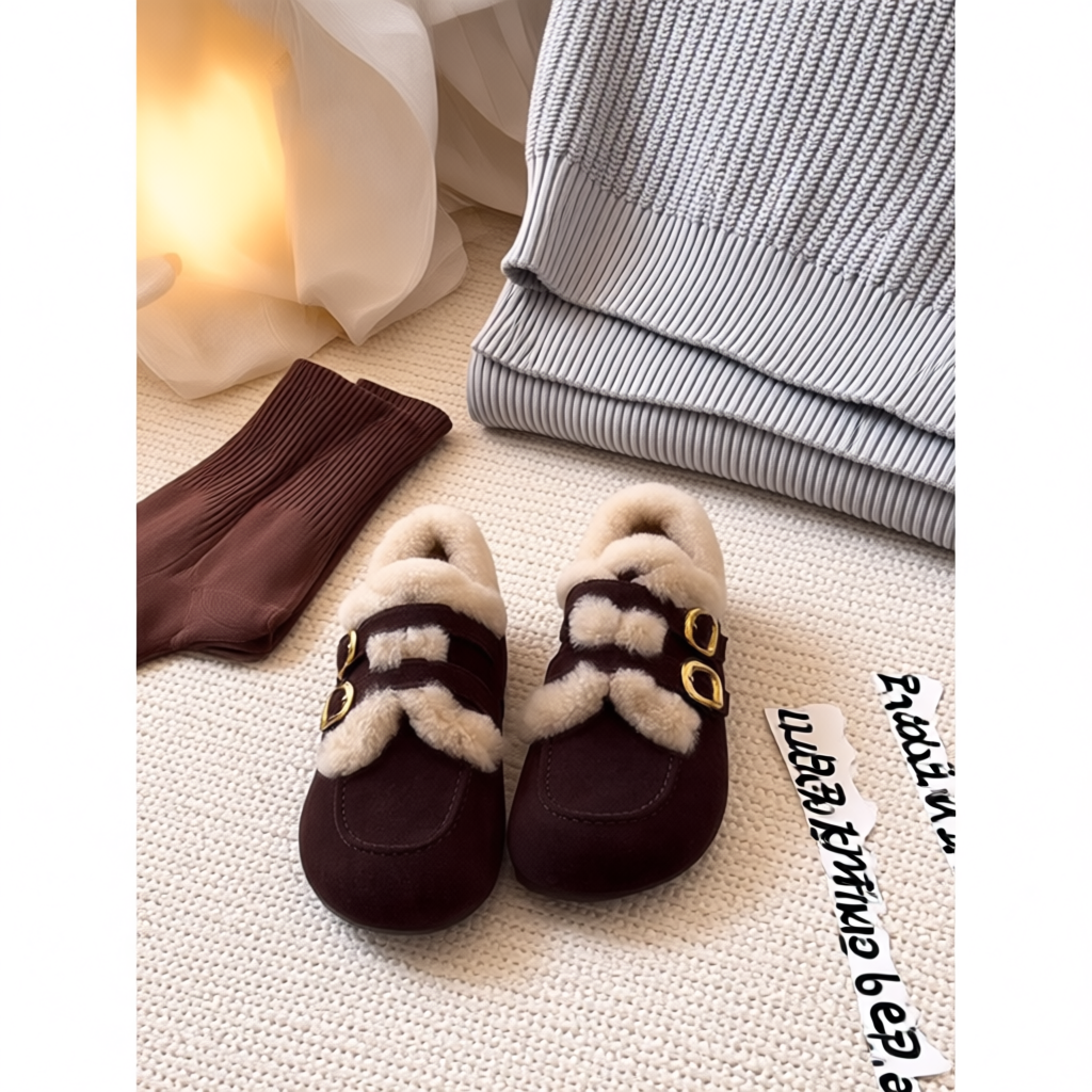 2025秋冬新款全包复古圆头加绒保暖毛毛加厚底内增高豆豆勃肯鞋女 - 官方国货甄选