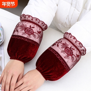 新款金丝绒袖套女士秋冬季羽绒服护袖工作专用耐磨防脏短款套袖头