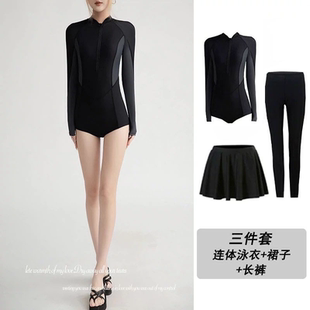 长袖 学生运动冲浪服防晒水母衣保守潜水服 游泳衣女连体显瘦修身