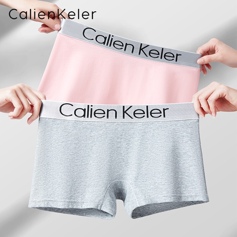 女式平角裤内裤女字母运动风女士四角时尚纯棉收腹中高腰短裤
