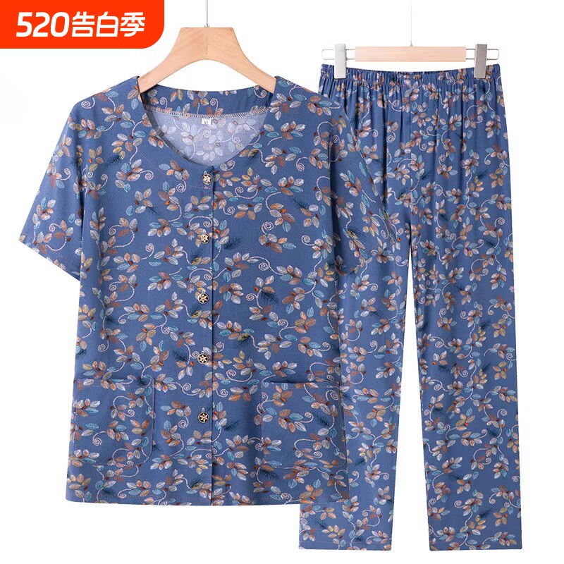 老人夏装女棉绸套装中老年女装妈妈装夏季开衫奶奶短袖老太太服装
