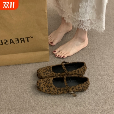 韩版法式复古平底玛丽珍鞋2025年春秋新款设计感软底单鞋豹纹鞋子
