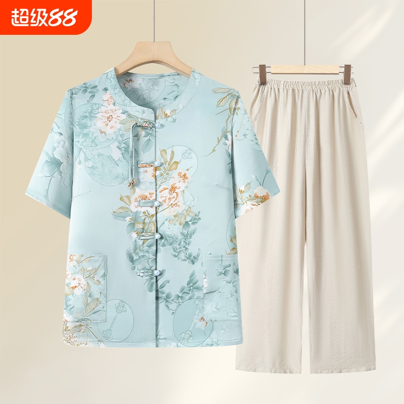 中老年妈妈夏季衬衫奶奶上衣休闲