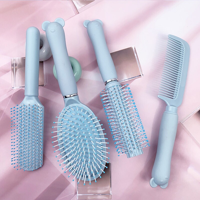 气垫梳子女士按摩梳长发卷发防静电家用便携蓬松气囊男士排骨蓝色