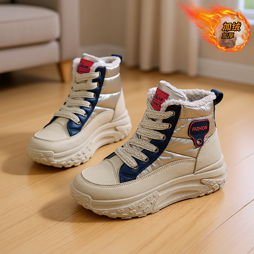 厚底雪地靴女皮毛一体2025新款周冬雨同款加厚回力棉鞋冬加绒蓝色