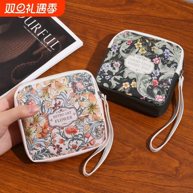 迷你拉链小钱包女士碎花手提挂绳卡包零钱包包钥匙硬币便携收纳包