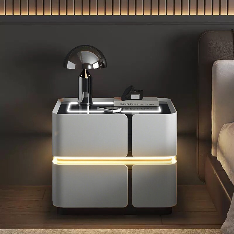 智能床头柜无线充电感应灯音响USB卧室床边柜创意收纳柜静音台面