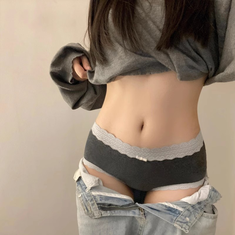 内裤女法式性感蕾丝少女生纯欲风全棉加长裆无痕包臀三角短裤底裤
