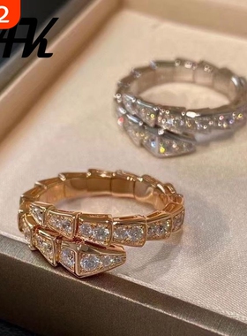 蛇形戒指女莫桑钻蛇骨指环食指精工求婚戒时尚首饰新款潮黄金