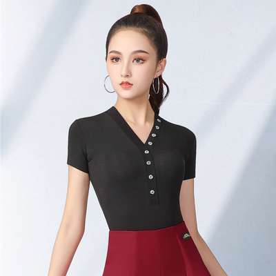 修身V领交谊舞小衫练习服拉丁服