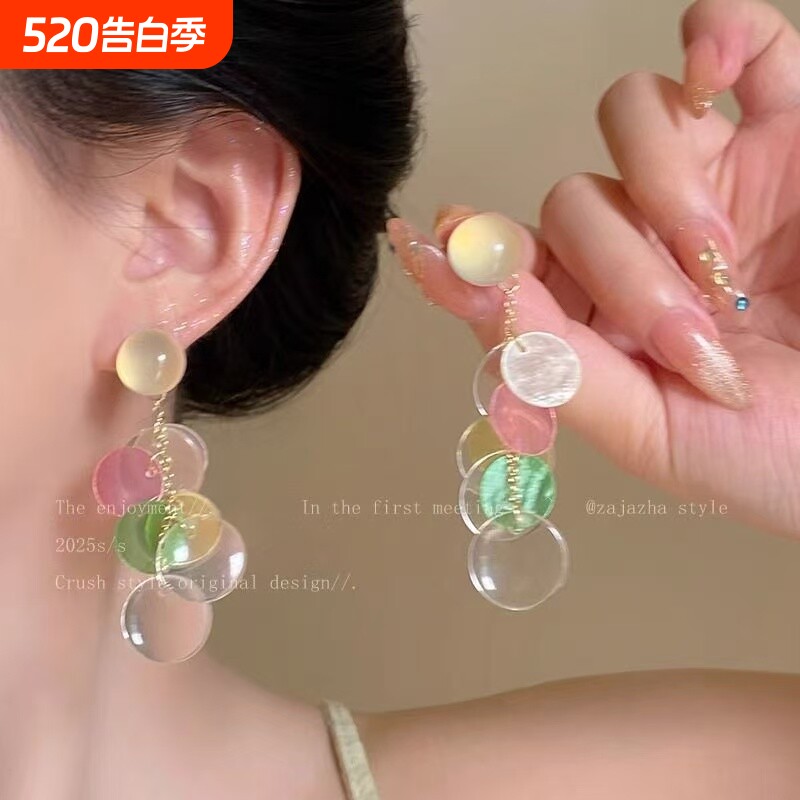 仙气飘飘~彩色流苏贝壳耳坠女款夏天多巴胺海边耳环2026新款耳饰